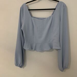 Altard State L Smocked Crop Top Balloon Sleeve Blue Square Neck Boho Festival
